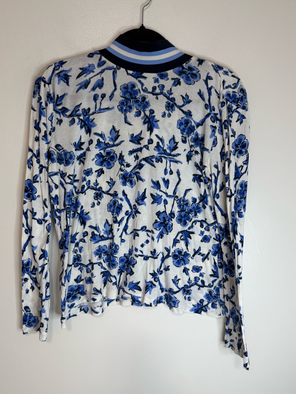 Tory Burch Blue Floral Long-Sleeve Women's Top in size large